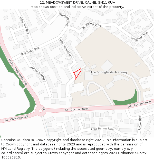12, MEADOWSWEET DRIVE, CALNE, SN11 0UH: Location map and indicative extent of plot