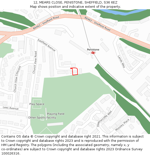 12, MEARS CLOSE, PENISTONE, SHEFFIELD, S36 6EZ: Location map and indicative extent of plot