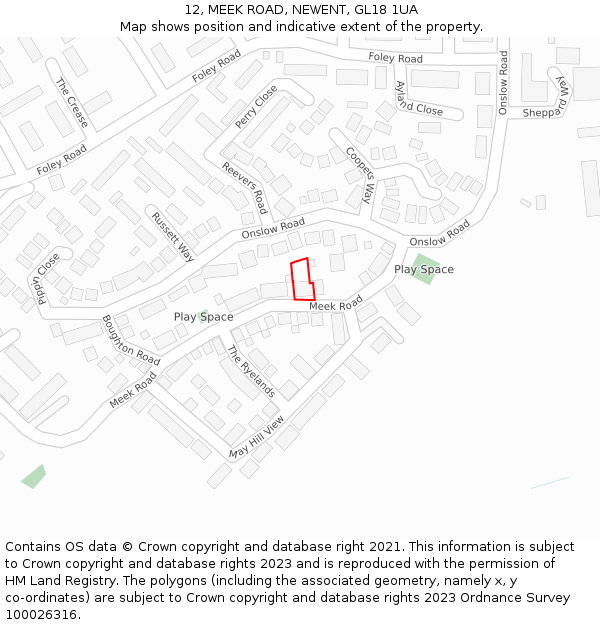 12, MEEK ROAD, NEWENT, GL18 1UA: Location map and indicative extent of plot