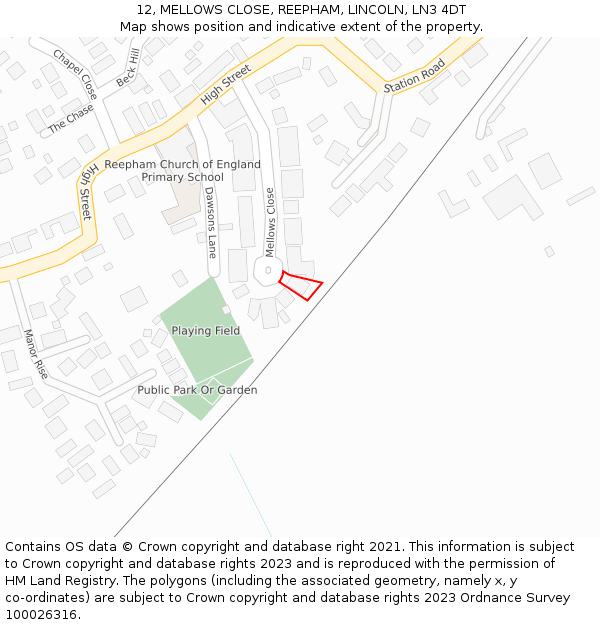 12, MELLOWS CLOSE, REEPHAM, LINCOLN, LN3 4DT: Location map and indicative extent of plot