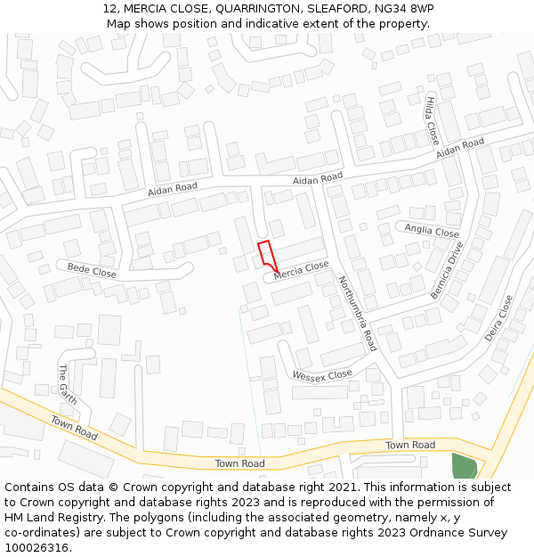 12, MERCIA CLOSE, QUARRINGTON, SLEAFORD, NG34 8WP: Location map and indicative extent of plot
