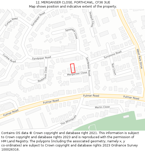 12, MERGANSER CLOSE, PORTHCAWL, CF36 3UE: Location map and indicative extent of plot