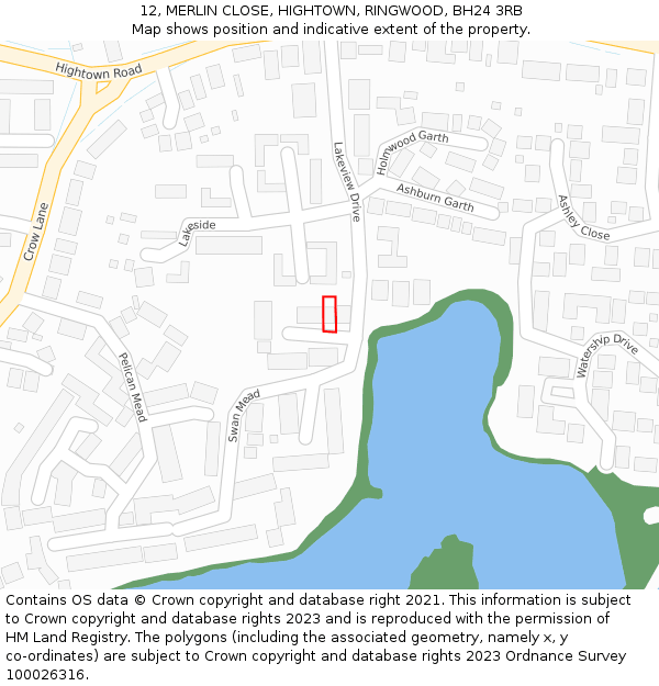12, MERLIN CLOSE, HIGHTOWN, RINGWOOD, BH24 3RB: Location map and indicative extent of plot
