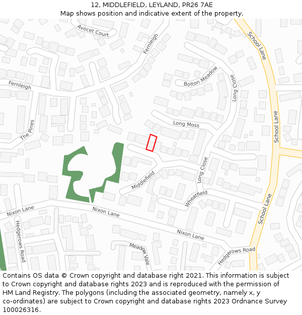 12, MIDDLEFIELD, LEYLAND, PR26 7AE: Location map and indicative extent of plot