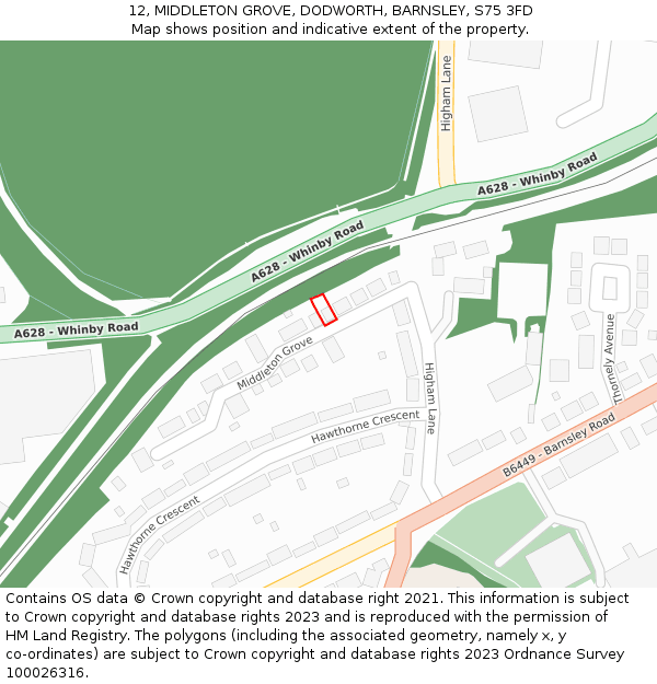 12, MIDDLETON GROVE, DODWORTH, BARNSLEY, S75 3FD: Location map and indicative extent of plot