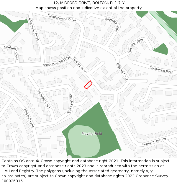 12, MIDFORD DRIVE, BOLTON, BL1 7LY: Location map and indicative extent of plot