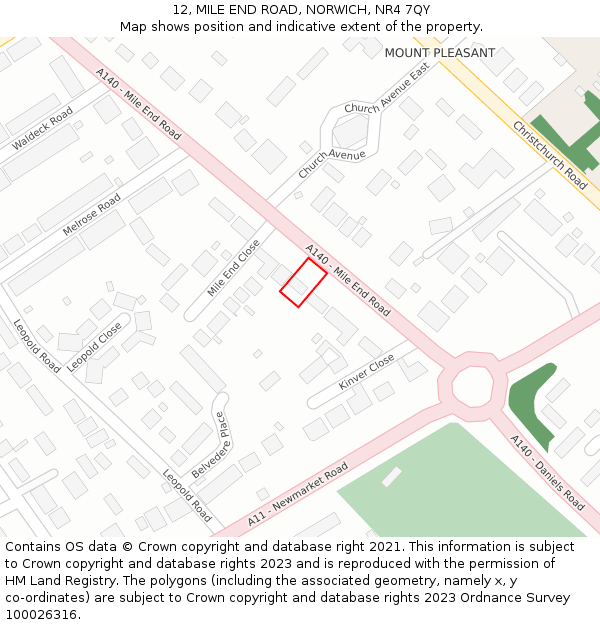 12, MILE END ROAD, NORWICH, NR4 7QY: Location map and indicative extent of plot