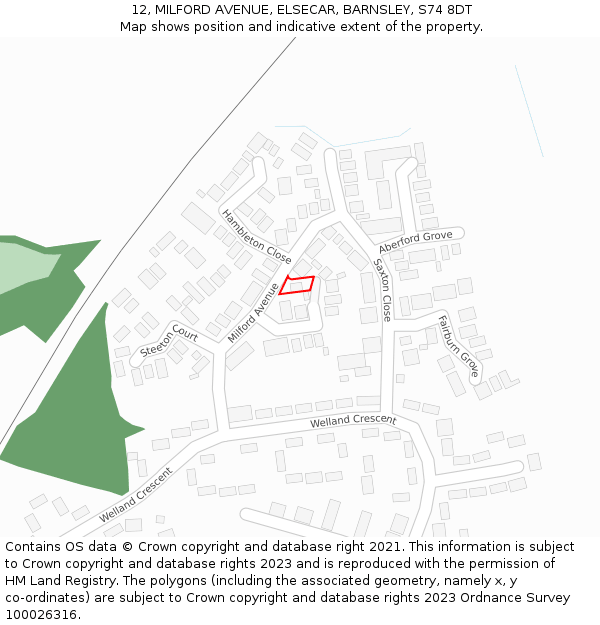 12, MILFORD AVENUE, ELSECAR, BARNSLEY, S74 8DT: Location map and indicative extent of plot