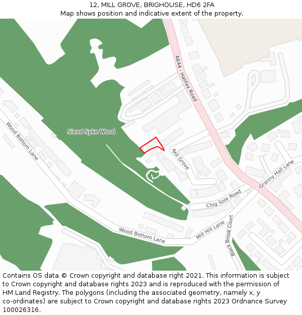 12, MILL GROVE, BRIGHOUSE, HD6 2FA: Location map and indicative extent of plot