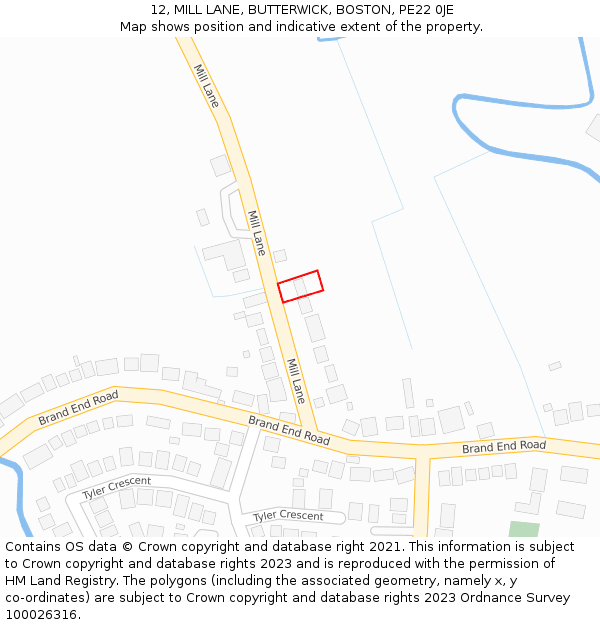 12, MILL LANE, BUTTERWICK, BOSTON, PE22 0JE: Location map and indicative extent of plot