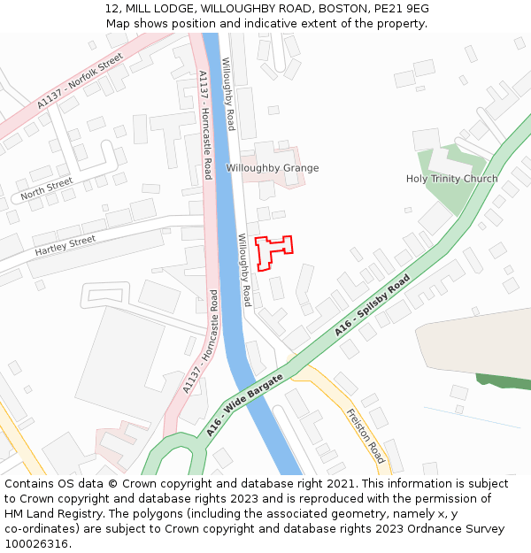12, MILL LODGE, WILLOUGHBY ROAD, BOSTON, PE21 9EG: Location map and indicative extent of plot