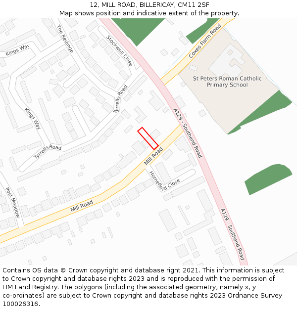 12, MILL ROAD, BILLERICAY, CM11 2SF: Location map and indicative extent of plot