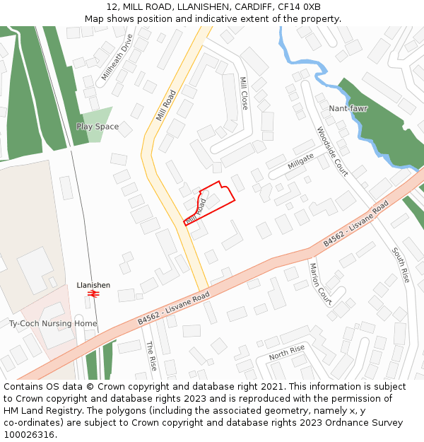 12, MILL ROAD, LLANISHEN, CARDIFF, CF14 0XB: Location map and indicative extent of plot