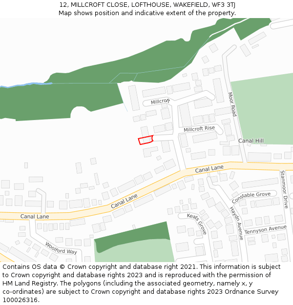 12, MILLCROFT CLOSE, LOFTHOUSE, WAKEFIELD, WF3 3TJ: Location map and indicative extent of plot