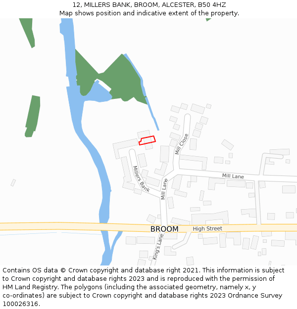 12, MILLERS BANK, BROOM, ALCESTER, B50 4HZ: Location map and indicative extent of plot