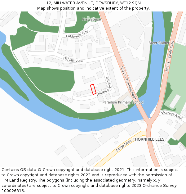12, MILLWATER AVENUE, DEWSBURY, WF12 9QN: Location map and indicative extent of plot
