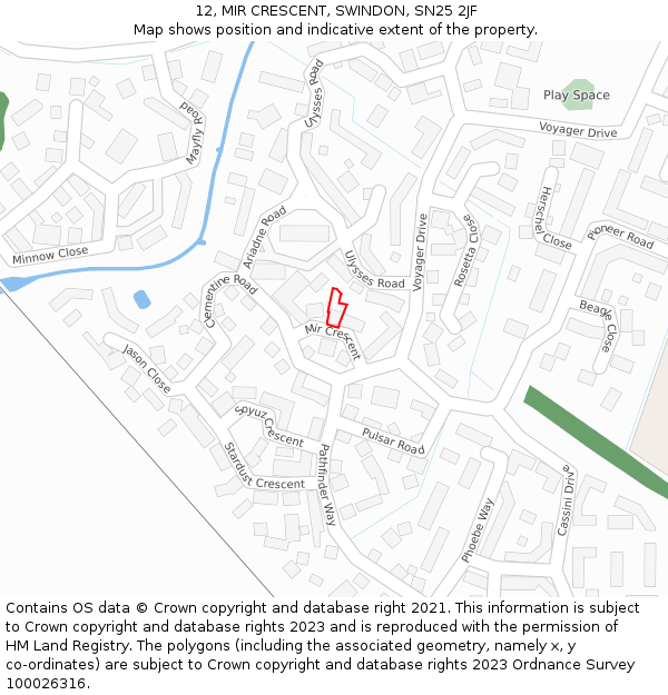 12, MIR CRESCENT, SWINDON, SN25 2JF: Location map and indicative extent of plot