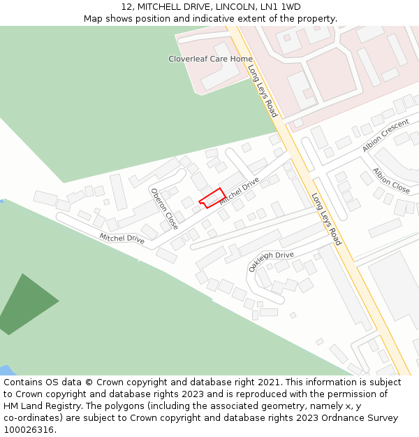 12, MITCHELL DRIVE, LINCOLN, LN1 1WD: Location map and indicative extent of plot