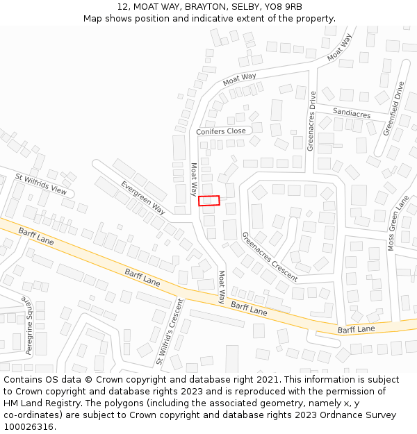 12, MOAT WAY, BRAYTON, SELBY, YO8 9RB: Location map and indicative extent of plot
