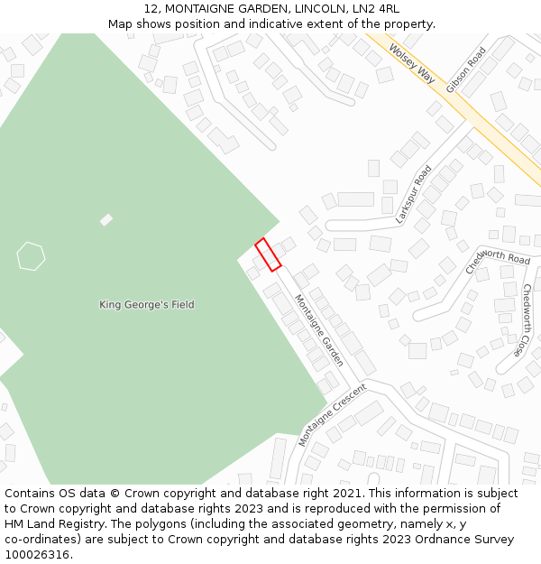 12, MONTAIGNE GARDEN, LINCOLN, LN2 4RL: Location map and indicative extent of plot