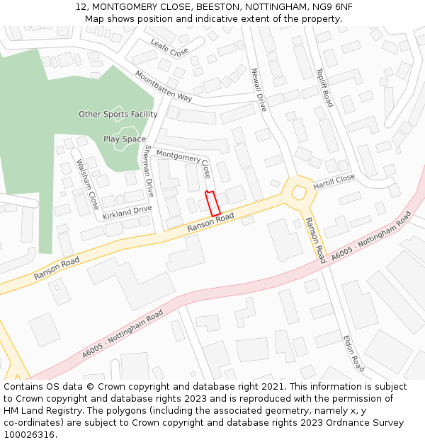 12, MONTGOMERY CLOSE, BEESTON, NOTTINGHAM, NG9 6NF: Location map and indicative extent of plot
