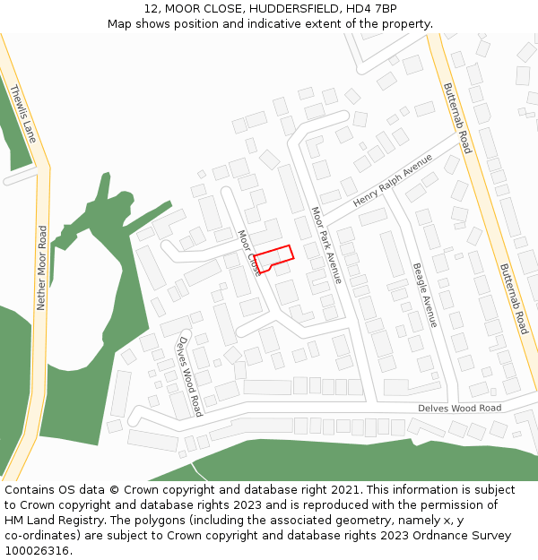 12, MOOR CLOSE, HUDDERSFIELD, HD4 7BP: Location map and indicative extent of plot
