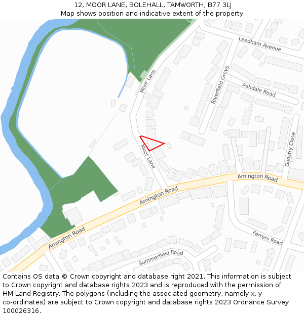 12, MOOR LANE, BOLEHALL, TAMWORTH, B77 3LJ: Location map and indicative extent of plot