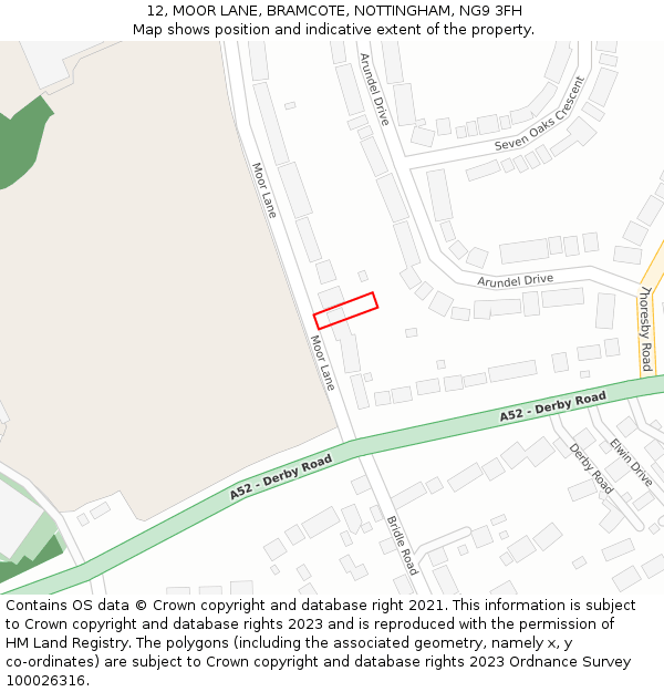 12, MOOR LANE, BRAMCOTE, NOTTINGHAM, NG9 3FH: Location map and indicative extent of plot