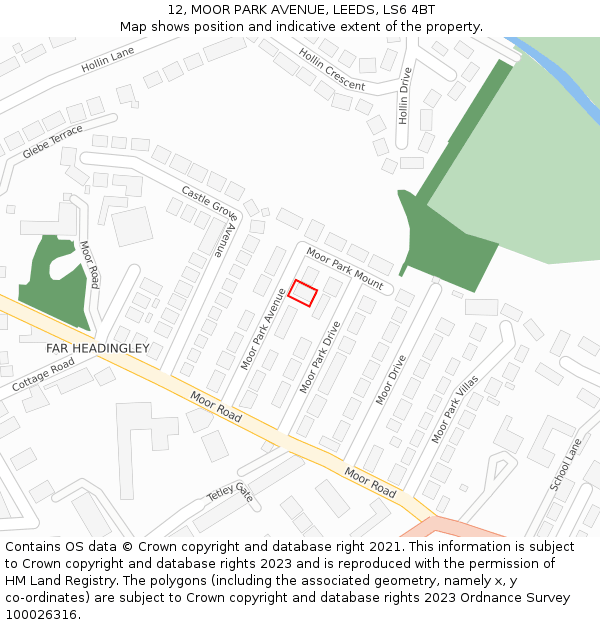 12, MOOR PARK AVENUE, LEEDS, LS6 4BT: Location map and indicative extent of plot
