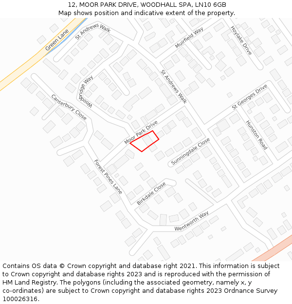 12, MOOR PARK DRIVE, WOODHALL SPA, LN10 6GB: Location map and indicative extent of plot