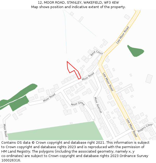 12, MOOR ROAD, STANLEY, WAKEFIELD, WF3 4EW: Location map and indicative extent of plot