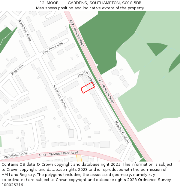 12, MOORHILL GARDENS, SOUTHAMPTON, SO18 5BR: Location map and indicative extent of plot