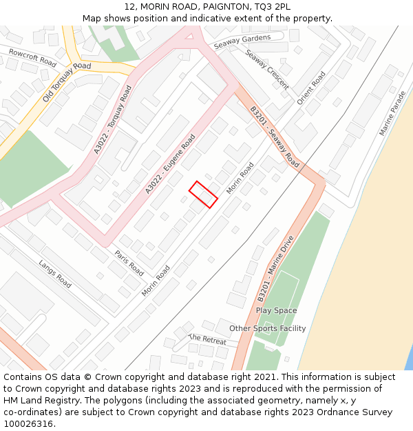 12, MORIN ROAD, PAIGNTON, TQ3 2PL: Location map and indicative extent of plot