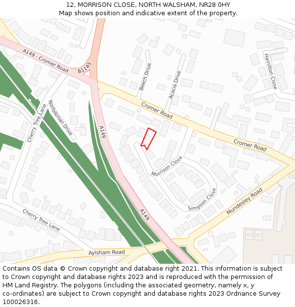 12, MORRISON CLOSE, NORTH WALSHAM, NR28 0HY: Location map and indicative extent of plot