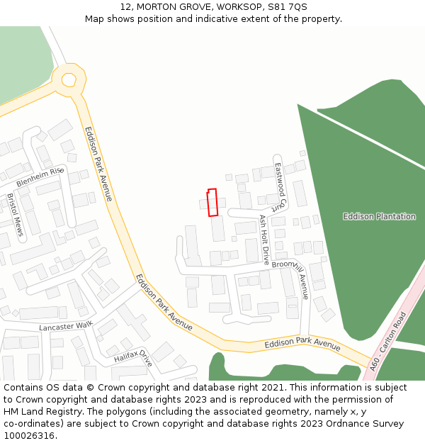 12, MORTON GROVE, WORKSOP, S81 7QS: Location map and indicative extent of plot