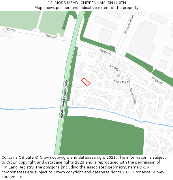 12, MOSS MEAD, CHIPPENHAM, SN14 0TN: Location map and indicative extent of plot