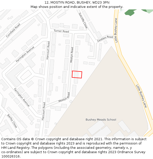 12, MOSTYN ROAD, BUSHEY, WD23 3PN: Location map and indicative extent of plot