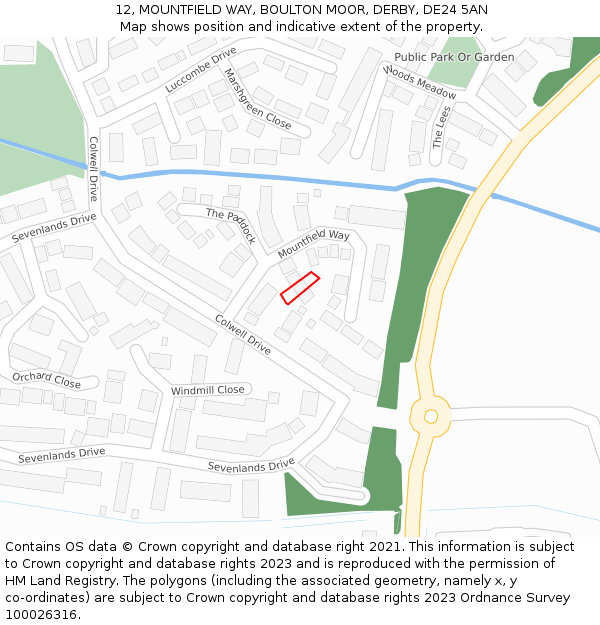 12, MOUNTFIELD WAY, BOULTON MOOR, DERBY, DE24 5AN: Location map and indicative extent of plot