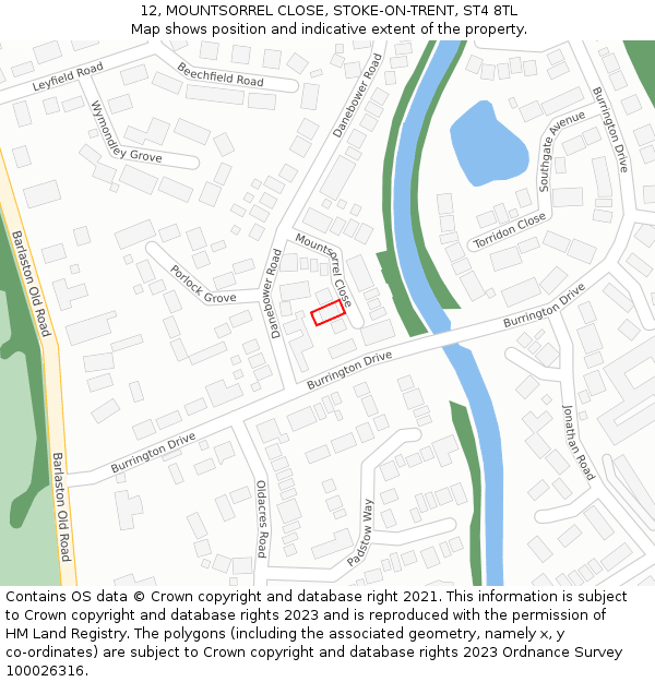 12, MOUNTSORREL CLOSE, STOKE-ON-TRENT, ST4 8TL: Location map and indicative extent of plot