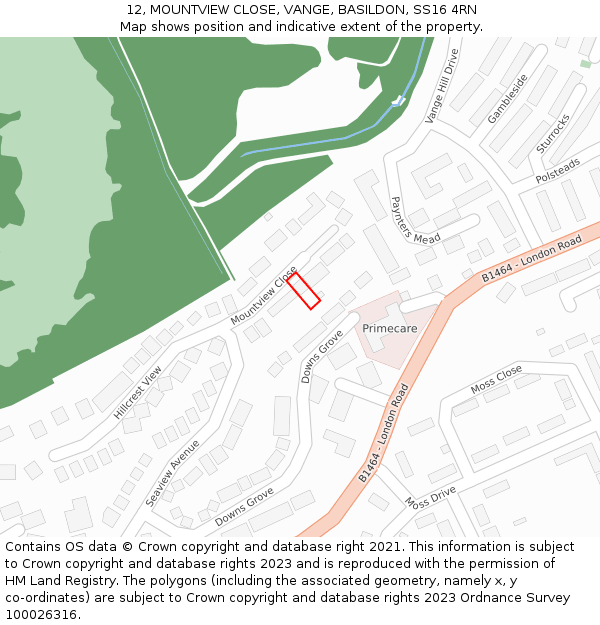 12, MOUNTVIEW CLOSE, VANGE, BASILDON, SS16 4RN: Location map and indicative extent of plot