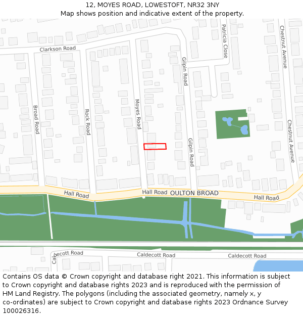 12, MOYES ROAD, LOWESTOFT, NR32 3NY: Location map and indicative extent of plot