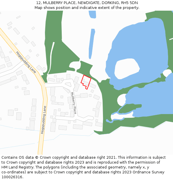 12, MULBERRY PLACE, NEWDIGATE, DORKING, RH5 5DN: Location map and indicative extent of plot
