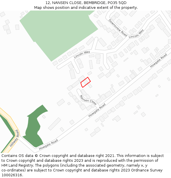 12, NANSEN CLOSE, BEMBRIDGE, PO35 5QD: Location map and indicative extent of plot
