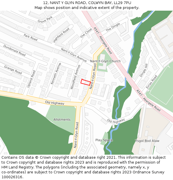 12, NANT Y GLYN ROAD, COLWYN BAY, LL29 7PU: Location map and indicative extent of plot