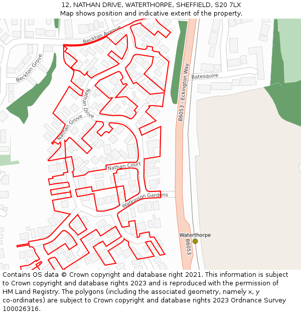 12, NATHAN DRIVE, WATERTHORPE, SHEFFIELD, S20 7LX: Location map and indicative extent of plot