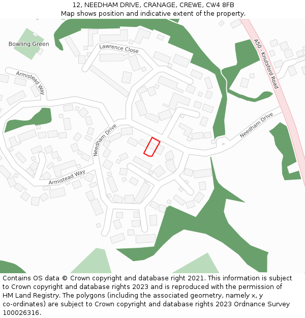 12, NEEDHAM DRIVE, CRANAGE, CREWE, CW4 8FB: Location map and indicative extent of plot