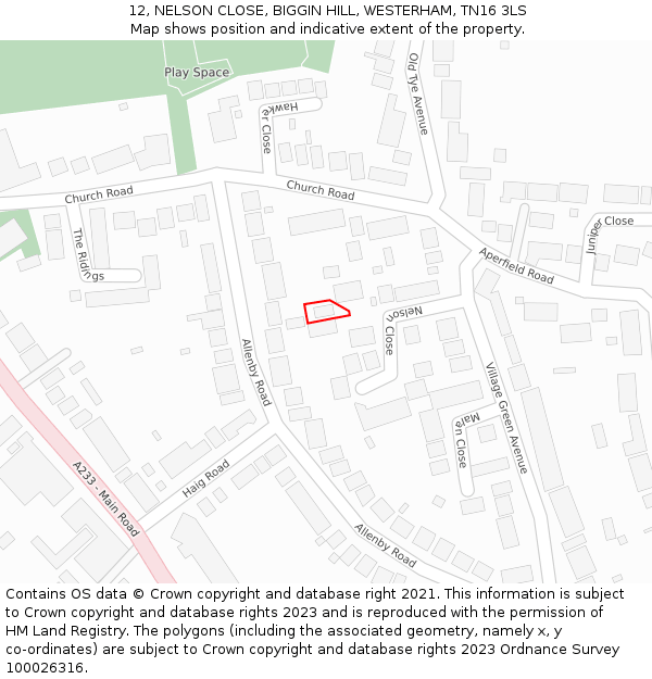 12, NELSON CLOSE, BIGGIN HILL, WESTERHAM, TN16 3LS: Location map and indicative extent of plot