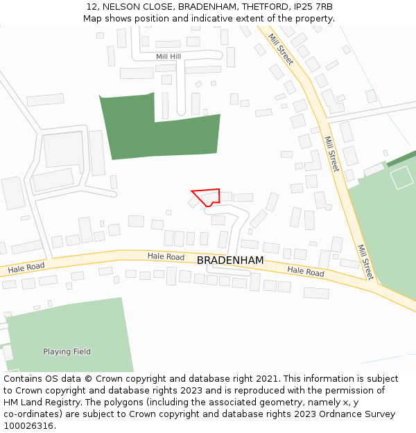 12, NELSON CLOSE, BRADENHAM, THETFORD, IP25 7RB: Location map and indicative extent of plot
