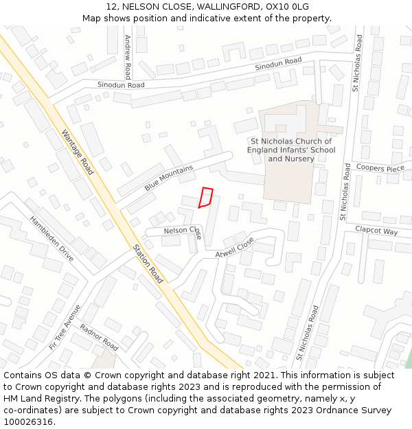 12, NELSON CLOSE, WALLINGFORD, OX10 0LG: Location map and indicative extent of plot