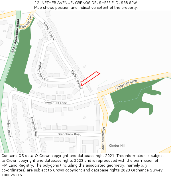 12, NETHER AVENUE, GRENOSIDE, SHEFFIELD, S35 8PW: Location map and indicative extent of plot